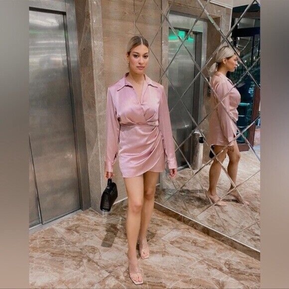 NWT ZARA WOMAN NWT SHORT SATIN EFFECT DRESS PINK SZ XS 2950/361 - Picture 2 of 2
